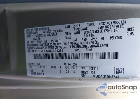 2013 Ford E-250 Commercial из США, поврежденный, VIN 1FTCE2EL5DDA91262